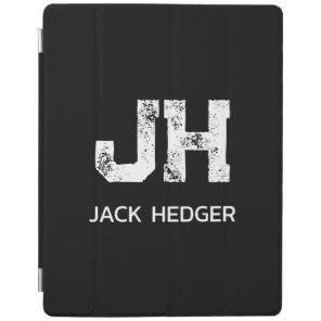 MINIMALIST WHITE TWO LETTER MONOGRAM NAME BLACK  iPad SMART COVER