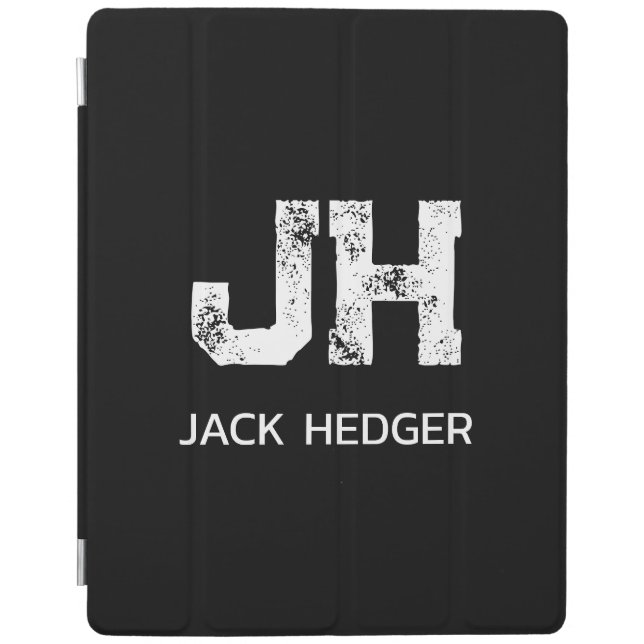 MINIMALIST WHITE TWO LETTER MONOGRAM NAME BLACK  iPad SMART COVER (Front)