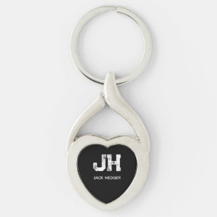 MINIMALIST WHITE TWO LETTER MONOGRAM NAME BLACK KEYCHAIN
