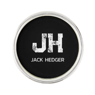 MINIMALIST WHITE TWO LETTER MONOGRAM NAME BLACK  LAPEL PIN