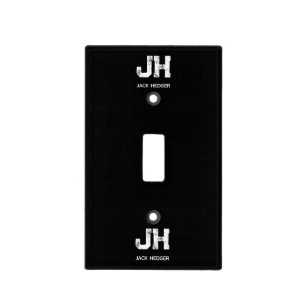 MINIMALIST WHITE TWO LETTER MONOGRAM NAME BLACK LIGHT SWITCH COVER