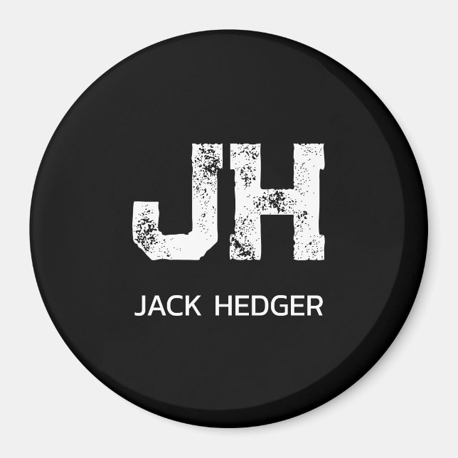 MINIMALIST WHITE TWO LETTER MONOGRAM NAME BLACK MAGNET (Front)