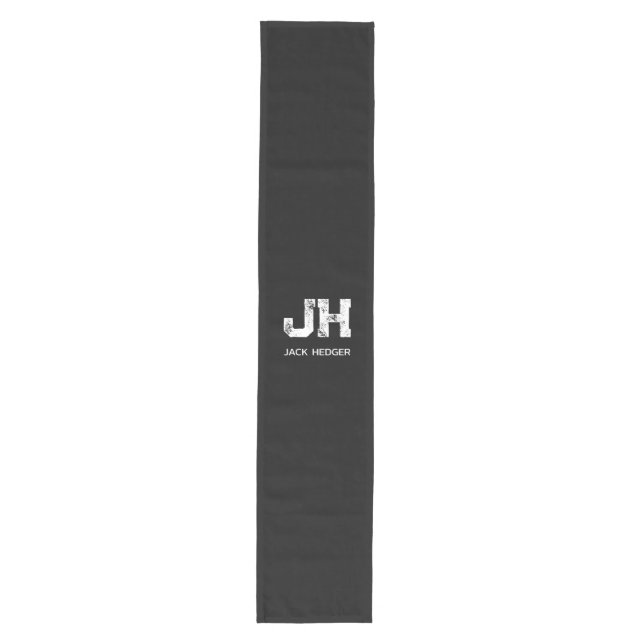 MINIMALIST WHITE TWO LETTER MONOGRAM NAME BLACK  MEDIUM TABLE RUNNER (Front)