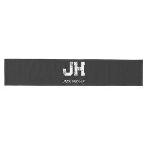MINIMALIST WHITE TWO LETTER MONOGRAM NAME BLACK  MEDIUM TABLE RUNNER