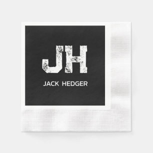 MINIMALIST WHITE TWO LETTER MONOGRAM NAME BLACK NAPKINS