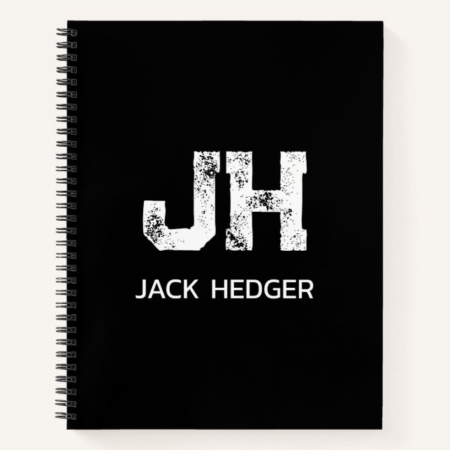 MINIMALIST WHITE TWO LETTER MONOGRAM NAME BLACK  NOTEBOOK (Front)