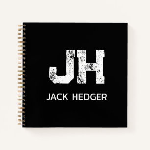 MINIMALIST WHITE TWO LETTER MONOGRAM NAME BLACK NOTEBOOK