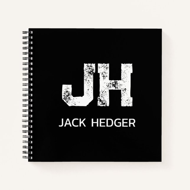 MINIMALIST WHITE TWO LETTER MONOGRAM NAME BLACK  NOTEBOOK (Front)