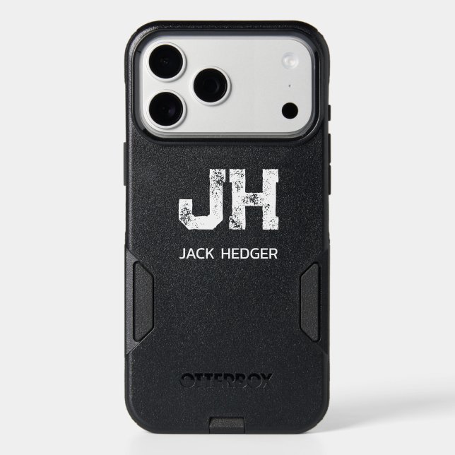 MINIMALIST WHITE TWO LETTER MONOGRAM NAME BLACK OTTERBOX iPhone CASE (Back)