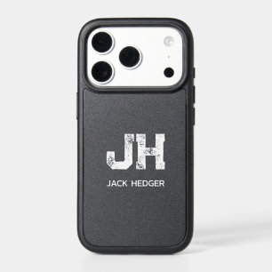 MINIMALIST WHITE TWO LETTER MONOGRAM NAME BLACK iPhone 17 PRO CASE
