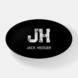 MINIMALIST WHITE TWO LETTER MONOGRAM NAME BLACK PAPERWEIGHT