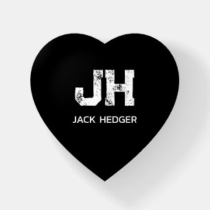 MINIMALIST WHITE TWO LETTER MONOGRAM NAME BLACK  PAPERWEIGHT