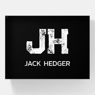 MINIMALIST WHITE TWO LETTER MONOGRAM NAME BLACK PAPERWEIGHT