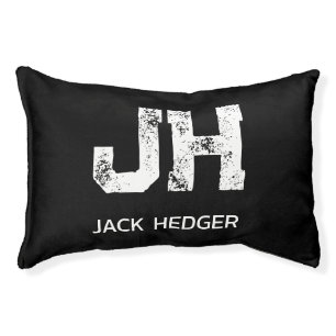 MINIMALIST WHITE TWO LETTER MONOGRAM NAME BLACK  PET BED