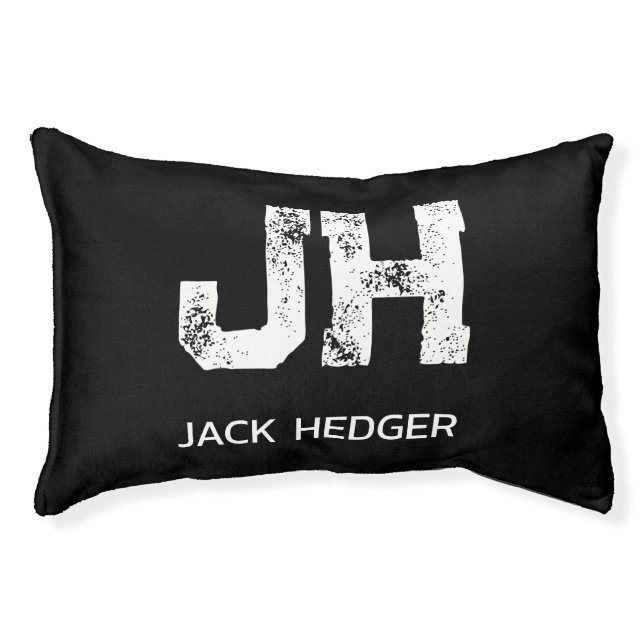 MINIMALIST WHITE TWO LETTER MONOGRAM NAME BLACK  PET BED (Front)
