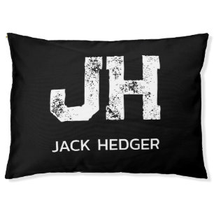 MINIMALIST WHITE TWO LETTER MONOGRAM NAME BLACK PET BED