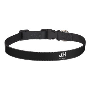 MINIMALIST WHITE TWO LETTER MONOGRAM NAME BLACK PET COLLAR