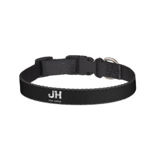 MINIMALIST WHITE TWO LETTER MONOGRAM NAME BLACK PET COLLAR