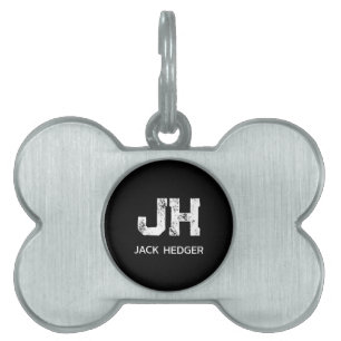 MINIMALIST WHITE TWO LETTER MONOGRAM NAME BLACK PET ID TAG
