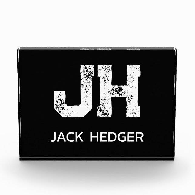 MINIMALIST WHITE TWO LETTER MONOGRAM NAME BLACK  PHOTO BLOCK (Front)