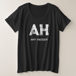 MINIMALIST WHITE TWO LETTER MONOGRAM NAME BLACK PLUS SIZE T-Shirt