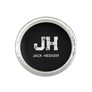 MINIMALIST WHITE TWO LETTER MONOGRAM NAME BLACK RING