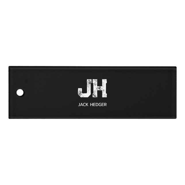 MINIMALIST WHITE TWO LETTER MONOGRAM NAME BLACK  RULER (Front)