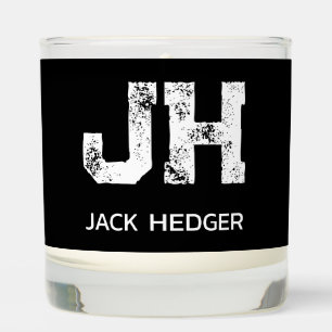 MINIMALIST WHITE TWO LETTER MONOGRAM NAME BLACK SCENTED CANDLE