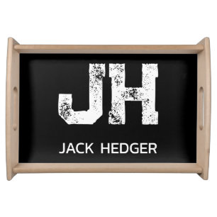 MINIMALIST WHITE TWO LETTER MONOGRAM NAME BLACK SERVING TRAY