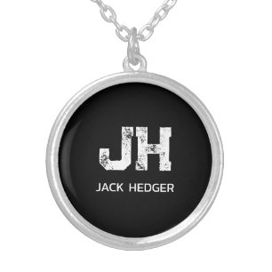 MINIMALIST WHITE TWO LETTER MONOGRAM NAME BLACK  SILVER PLATED NECKLACE