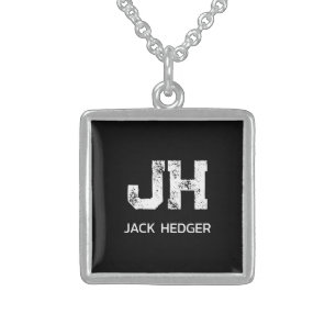 MINIMALIST WHITE TWO LETTER MONOGRAM NAME BLACK STERLING SILVER NECKLACE