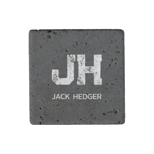 MINIMALIST WHITE TWO LETTER MONOGRAM NAME BLACK STONE MAGNET
