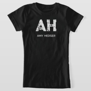 MINIMALIST WHITE TWO LETTER MONOGRAM NAME BLACK T-Shirt