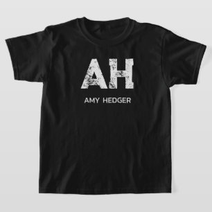 MINIMALIST WHITE TWO LETTER MONOGRAM NAME BLACK T-Shirt