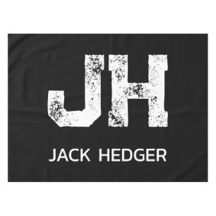 MINIMALIST WHITE TWO LETTER MONOGRAM NAME BLACK TABLECLOTH
