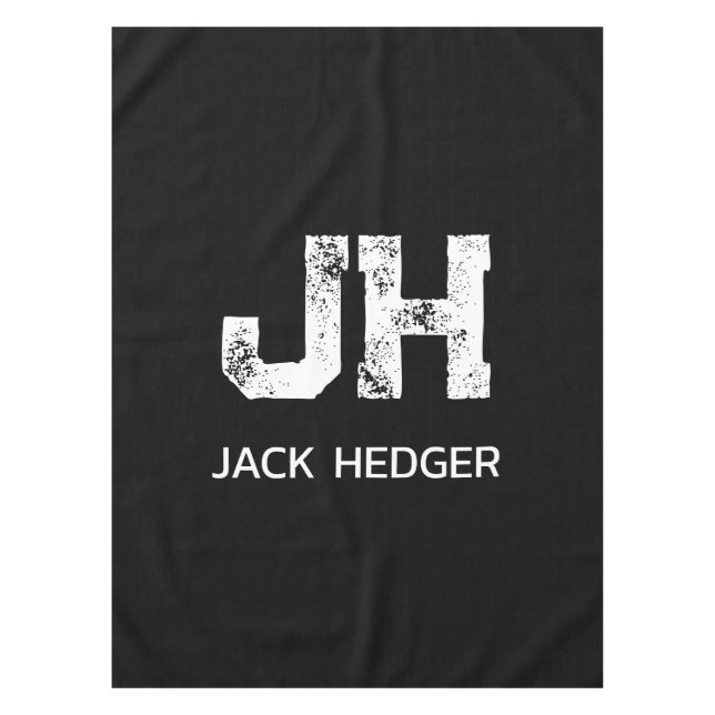 MINIMALIST WHITE TWO LETTER MONOGRAM NAME BLACK  TABLECLOTH (Front)
