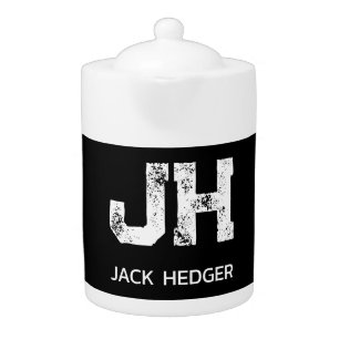 MINIMALIST WHITE TWO LETTER MONOGRAM NAME BLACK TEAPOT