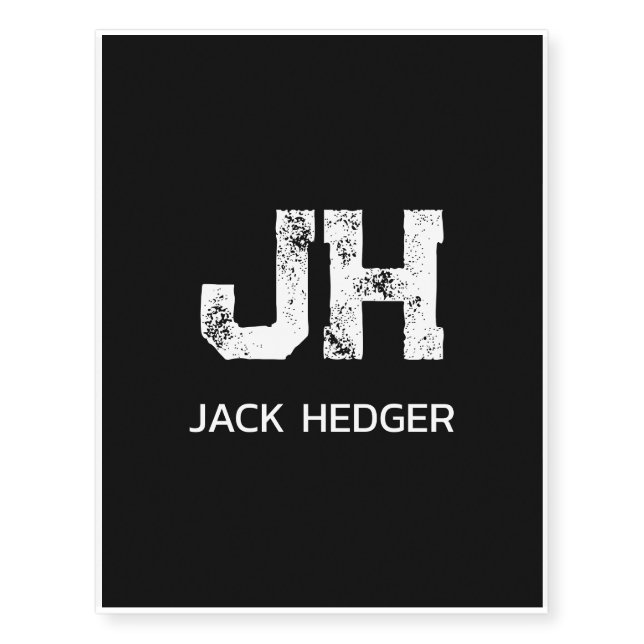 MINIMALIST WHITE TWO LETTER MONOGRAM NAME BLACK  TEMPORARY TATTOOS (Front)