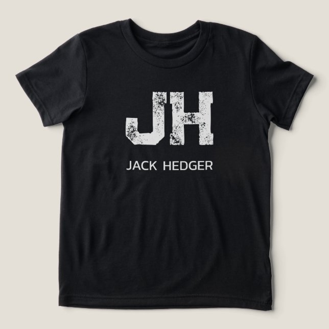 MINIMALIST WHITE TWO LETTER MONOGRAM NAME BLACK Tri-Blend SHIRT (Design Front)