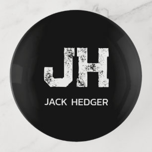 MINIMALIST WHITE TWO LETTER MONOGRAM NAME BLACK TRINKET TRAY
