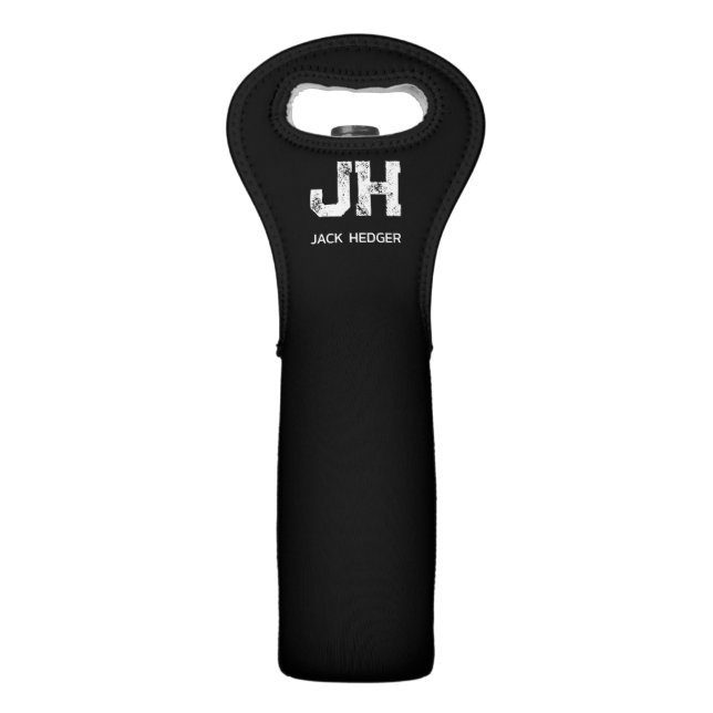 MINIMALIST WHITE TWO LETTER MONOGRAM NAME BLACK WINE BAG (Front)