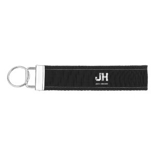 MINIMALIST WHITE TWO LETTER MONOGRAM NAME BLACK WRIST KEYCHAIN