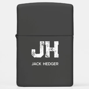 MINIMALIST WHITE TWO LETTER MONOGRAM NAME BLACK ZIPPO LIGHTER
