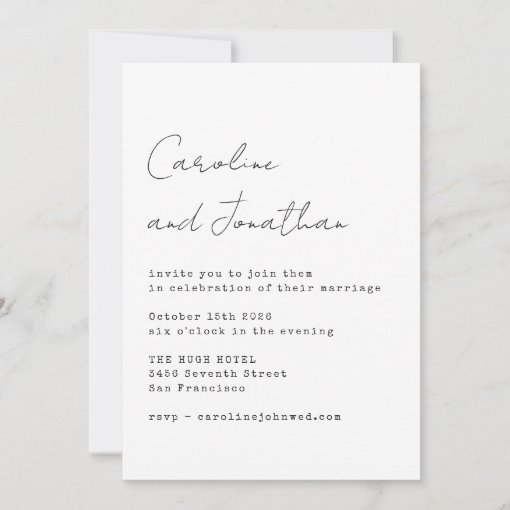 Minimalist White Typewriter Script Font Wedding Invitation Zazzle