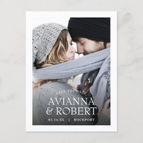 Minimalist White Typography Photo Save the Date Announcement Postcard