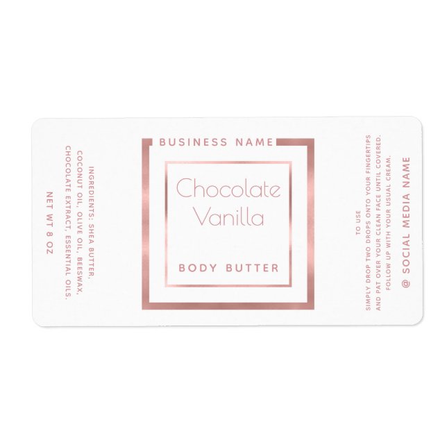 Minimalist  white typography rose gold frame label (Front)