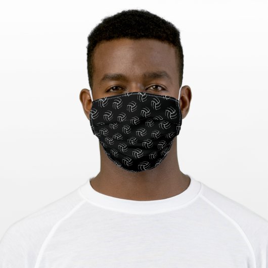 minimalist white volleyballs on black personalized adult cloth face mask (Worn)
