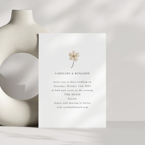 Minimalist White Watercolor Wildflower Wedding Invitation
