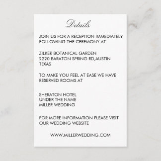 Minimalist White Wedding Details Enclosure Card