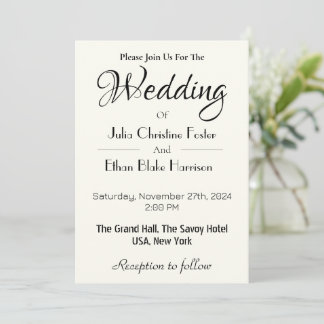 Minimalist White Wedding Invitation and Black Text